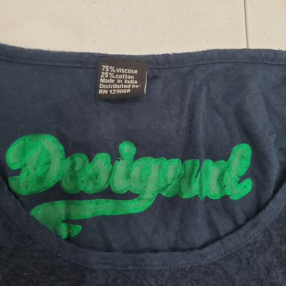 Desigual Tunic Shirt Womens Small Blue Long Sleeve Asym Hem Floral Boho - Picture 3 of 6